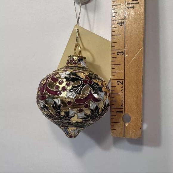 Precious Cloisonne Enamel Ornament Gold Plate Holly Berry On Copper Artisan Made - Picture 11 of 14